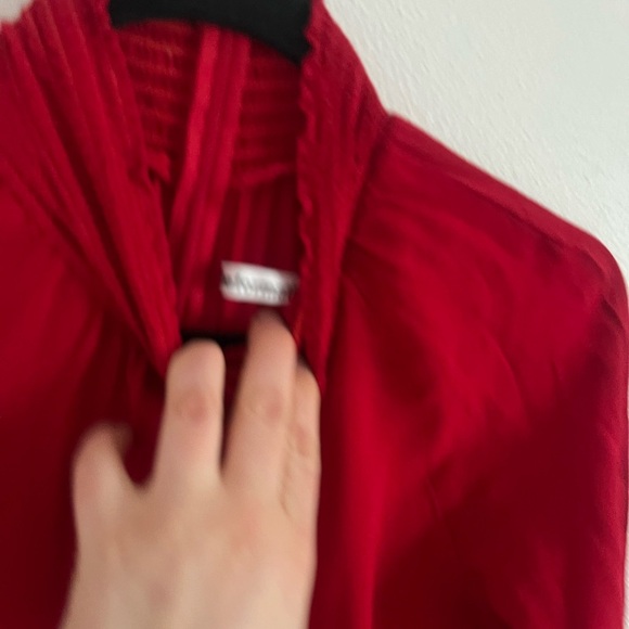 REFORMATION Red GEORGINA Smocked Cuff Turtleneck Crepe Button Slit Midi Dress, 4 - Picture 5 of 7